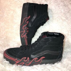 Vans Black and Red Flame Sneakers 6.5 M and 8 W
